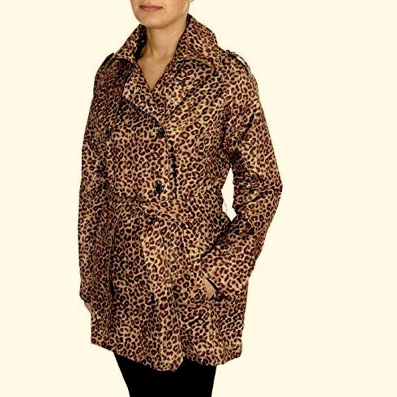 Free Spirit Trench Coat Size Large Cheetah NWOT - Picture 1 of 12